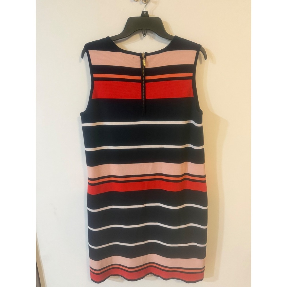 Eliza J Womens 1X Striped Knit Sheath Dress Navy Blue Red Pink Sleeveless Zip - Picture 3 of 6